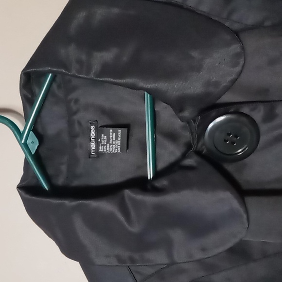 Maurices Black Short Trench Style Jacket w Big Buttons, Teal Lining Size L - Picture 3 of 10